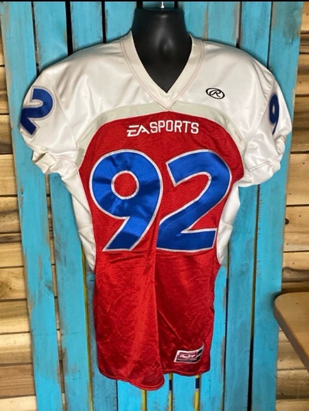 EA Sports Rawlings embroidered football jersey size large 92 red white blue